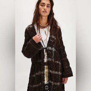 NWOT Free People Bali June Crochet Cardigan Espresso Bohemian Romantic XS/S